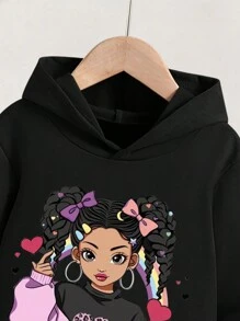 Tween Girls' Casual Cartoon Printed Hoodie And Sports Pants