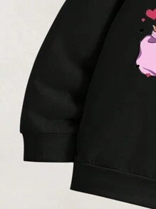 Tween Girls' Casual Cartoon Printed Hoodie And Sports Pants