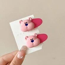 2入組甜美糖果色熊熊剪髮夾頭飾,可愛女孩劉海夾小側夾側嘴夾 - 彩色 - 查看 10