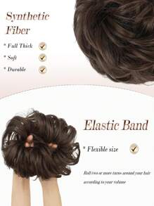 0.9盎司（8磅）凌乱发髻假发片 - 自然黑色波浪卷大发髻发圈接发，合成蓬松盘发假发片，适合女性和女孩 - 摩卡棕 - 查看 4
