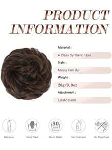 0.9盎司（8磅）凌乱发髻假发片 - 自然黑色波浪卷大发髻发圈接发，合成蓬松盘发假发片，适合女性和女孩 - 摩卡棕 - 查看 5