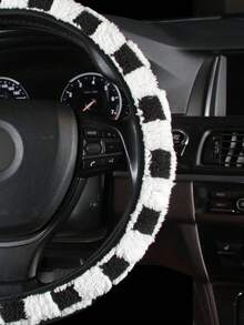 冬季毛絨車用方向盤套,適用於無內環的通用型號 - 黑與白 - 查看 4