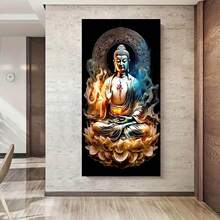 1件精美佛像印刷畫,不含相框,用於家居裝飾,尺寸為50x100cm - 黑色 - 查看 4