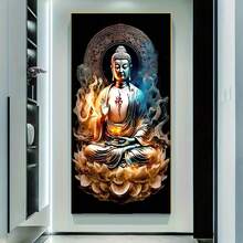 1件精美佛像印刷畫,不含相框,用於家居裝飾,尺寸為50x100cm - 黑色 - 查看 6