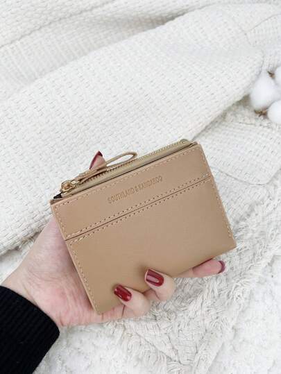 SOUTHLAND&KANGAROO Monedero pequeño plegable con detalle de letra, billetera femenina delgada y ligera con bolsillo plegable, estuche para tarjetas de crédito y llaves, billetera corta con diseño moderno y elegante, como regalo para cumpleaños, aniversario, San Valentín, estudiantes y mujeres