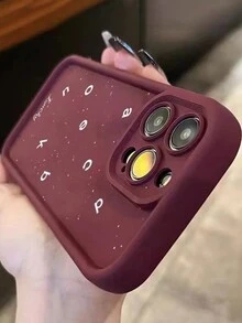 1入組油噴材質沙與幸運英文字母設計防摔手機殼，適用於iPhone