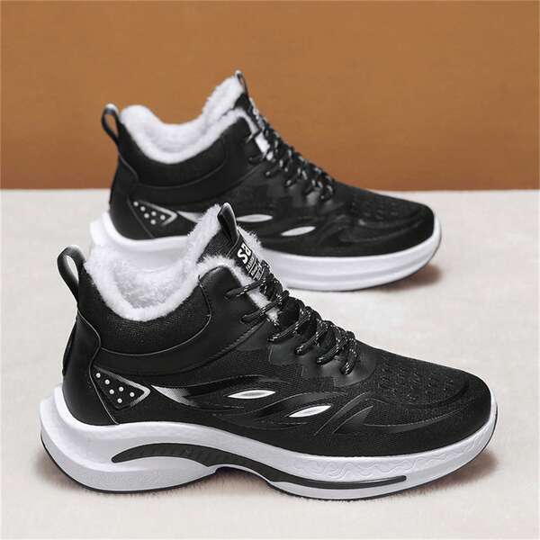 Men'S Winter High Top Shoes With Plush, Warm Outdoor Snow Boots, Youth