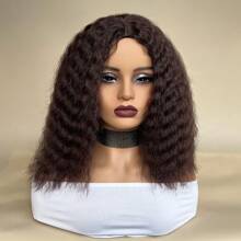 Dark Wine Color Short Natural Wave Bob Wigs Middle Part Synthetic Hair Wig 12 Inch Dark Wine Color 99J# Full And Thick Soft Low Temperature Fiber Hair Loose Wave Bob Wigs For Women Daily Party Use, Halloween - Burgundy - View 3