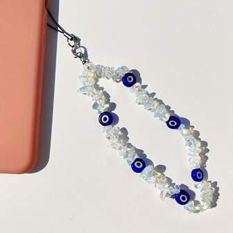 Blue Eye Design Decorated Beaded Lanyard For Mobile Phone