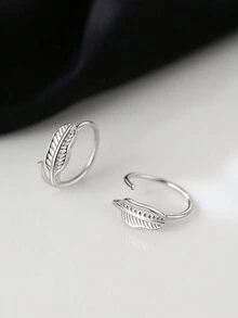 1 Pair Sterling Silver Mori Style Leaf Hook Earrings - Silver - View 5