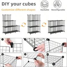 6-Grid Black Iron Mesh Storage Rack Modular Metal Wire Bookshelf, Closet, Shoe Rack And Storage Box Organizer - Black - View 6
