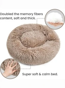 A Piece Of Beige Plush, Non-Detachable, Round Pet Bed Which Is Soft, Comfortable, And Machine Washable, Suitable For Daily Use, Home And Travel For Cats And Dogs, And Ideal For Small To Medium-Sized Pets.