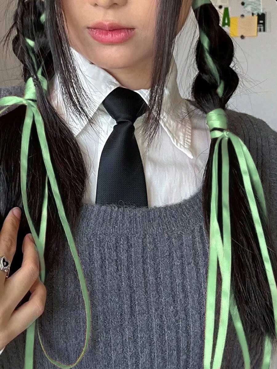 2入女士簡單綠色基礎休閒diy發帶,適用於造型和日常使用（每卷長約300cm,118.11in） - 綠色 - 查看 1