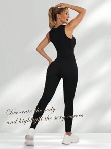Yefecy Yoga Jumpsuits For Woman Spaghetti Seamless One Piece Ribbed Tank Top Rompers Sleeveless Bodycon Sports Workout Gym Shapewear Jumpsuit - Black - View 3