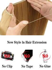 女士合成无夹直发接发一体假发鱼线假发片（浅金色）