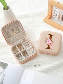 1入組A-Z字母印花粉色珠寶收納盒，戒指收納盒，項鍊收納盒，耳環收納盒，女士首飾收納盒，聖誕節禮物，生日禮物，給媽媽、伴娘、朋友的禮物