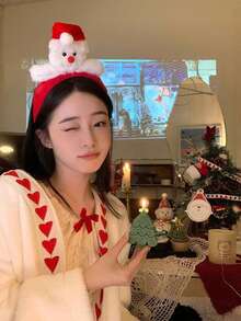 1件女款可愛有趣的毛絨紅帽頭飾,用於裝扮 - 紅色 - 查看 2