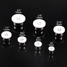 2入組時尚不銹鋼鈕扣耳塞計量器,女性3/4英寸19mm耳垂擴張器耳環穿刺飾品 - Button - 查看 22