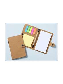 1pc Minimalist Transparent Sticky Note Booklet Set - Blank Pages, Snap Closure Faux Leather Hardcover - Including Adhesive Tearable Notes And Pen - Brown - View 3