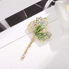 1個鑲嵌鑽石的蝴蝶胸針,時尚的昆蟲翅膀品 - 綠色 - 查看 2