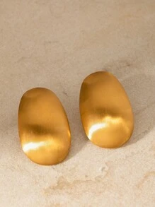 1對藝術設計不鏽鋼刷金箔誇張橢圓形耳環 - 金黃色 - 查看 8