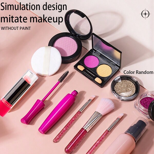 11pcs Simulation Girl'S Makeup Set, Including Lipstick, 3 Makeup