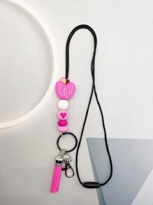 可愛蘋果,教字母矽膠,愛心矽膠珠,手工項鍊掛繩,易拉可調繩,學生,醫生,白領工牌掛繩,教師節禮物鑰匙扣 - 紅色 - 查看 3