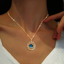 1pc Titanium Steel Studded Celestial Galaxy Collarbone Necklace (Box Not Included) - Multicolor - View 2