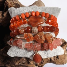 Conjunto De Pulseras Apilables De Estilo Bohemio De Moda Para Mujer, 5 Piezas De Pulsera De Piedra Natural, Cristal Y Mezcla De Cuentas De Piedra De Vidrio - BR10010 - Ver 7