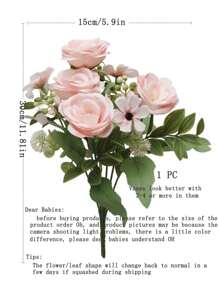 1朵擬真玫瑰花,具有豐滿的花頭,ins風格適用於家庭diy插花、戶外花園婚禮、花瓶裝飾、茶花盆栽等場合 - 淺粉色 - 查看 3