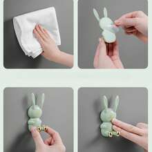 1 件可愛卡通兔子設計塑膠黏鉤用於壁掛式牙刷杯、廚房、浴室、家庭儲物,無需鑽孔 - 白色 - 查看 11