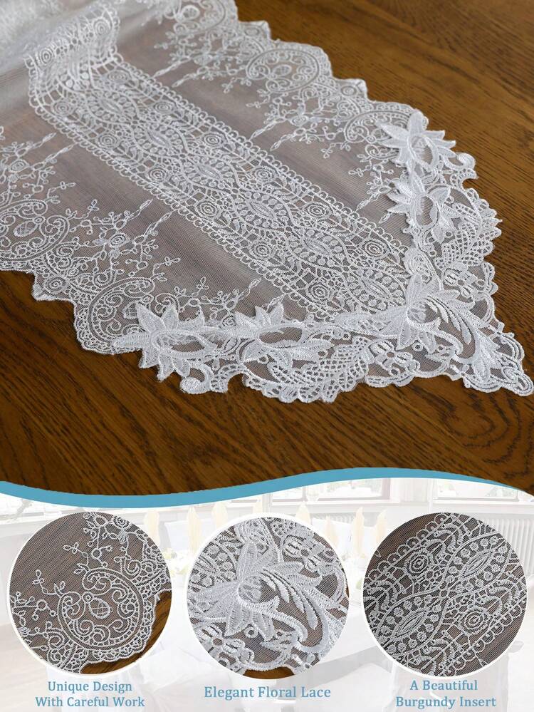 1 PC White Lace Table Runner Dresser Scarf Macrame Embroidered Table Runners  With Exquisite Flower Vintage Shabby Chic For Wedding Holiday Dinning  (White) | SHEIN