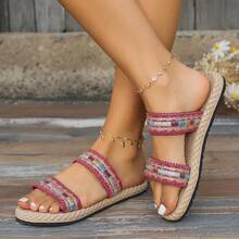 Của phụ nữ Phong cách Bohemian Dép xăng đan , Chóp giầy mở ra Dây đeo kép Búp bê , Bãi biển Giản dị Trượt - Đỏ - Xem 4