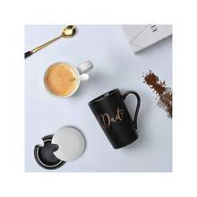 Dad And Mom Mug - Gift For Pregnancy Announcement - New Parent Gifts For Couples - Dad And Mom Coffee Mug Set For Christmas Anniversary Birthday 14 Oz With Gift Box Lid Spoon (Black&White) - 黑與白 - 查看 5