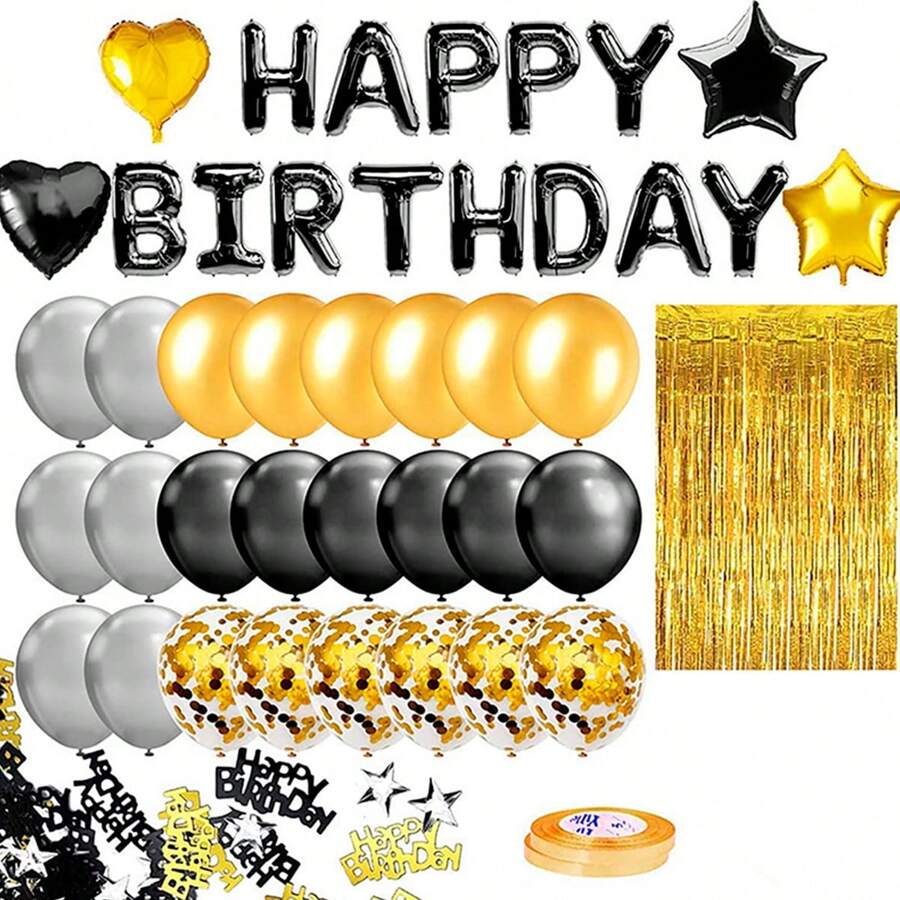 Kit Decoración De Globos Para Cumpleaños Eventos Fiestas - Negro - Ver 1