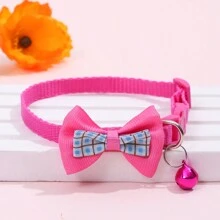 1只粉紅色寵物蝴蝶結項圈,帶鈴鐺,適用於小型寵物,可調節大小 - 玫紅色 - 查看 1