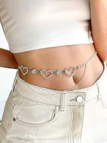 1入新款時尚肚皮舞心形腰鍊,多層閃爍性感身鍊,適用於夜店或派對 - 銀色 - 查看 1