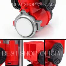 Claxon Corneta Bocina Tono Tren Uso Rudo Súper Potente,Bocina electrica de aire claxón sonido dual 150DB para coche camion 12V - Rojo - Ver 2