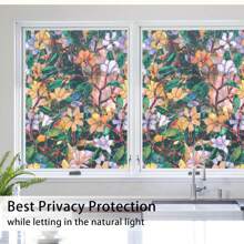 彩色和花卉效果隱私玻璃貼紙,適用於廚房、客廳、辦公室,非自粘靜電式窗貼紙,復古玻璃門貼膜裝飾窗戶,復古裝修歐式貼紙 (多種尺寸可選) - 彩色 - 查看 3