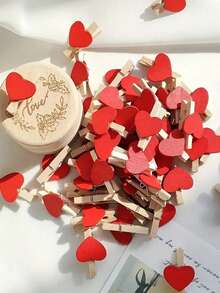 50pcs Mini Wooden Heart Shaped Clothespins, 1.2 Inch Clip Style Photo Holder, For Wall, Wedding, Party, Photography Decoration, Postcard Peg And Home Use - Blue - View 3