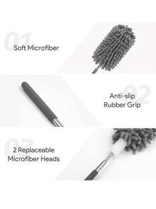 1入組灰色可伸縮超細纖維除塵器,厚實的絨面手握式除塵器,可拆卸式除塵刷,家用清潔工具,伸縮且多功能,適用於客廳,廚房,浴室牆壁清潔 - 灰色 - 查看 6