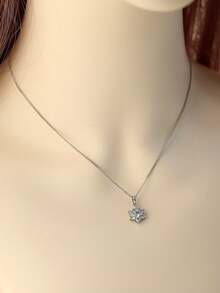 1pc Copper Snowflake Cubic Zirconia Pendant Collarbone Chain Necklace With Shiny Gemstones - Silver - View 10