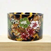 1pc Plus Women Size Sumer Hawaii Tropical Beach Style With Flower And Leaf Printed Tortoiseshell Cuff Bangles For Women - Flower#1 - View 9
