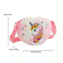 卡通独角兽儿童单肩包可爱女孩日常斜挎包心形收纳包颜色随机1件 - 彩色 - 查看 3