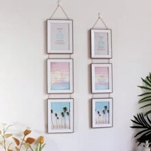 1 套灰色三重懸掛相框垂直多張照片相框牆 4x6 /5x7 房間家庭辦公室裝飾 - 咖啡棕 - 查看 7