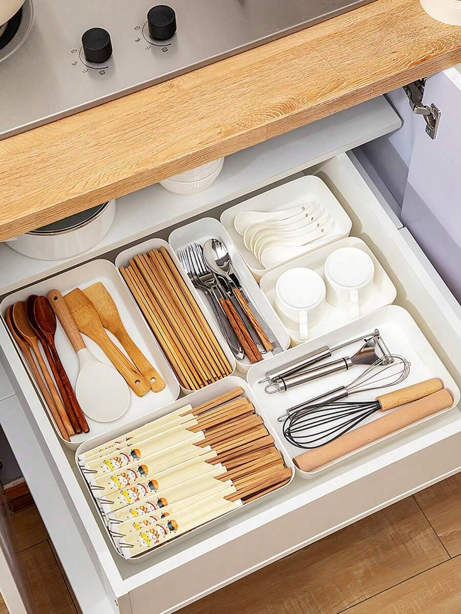 1 件廚房抽屜收納盤,用於存放餐具、調味品、筷子和餐具 - 白色 - 查看 1