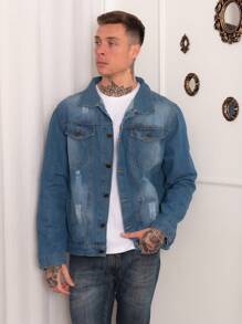Men Denim Jackets - Màu xanh lam - Xem 2