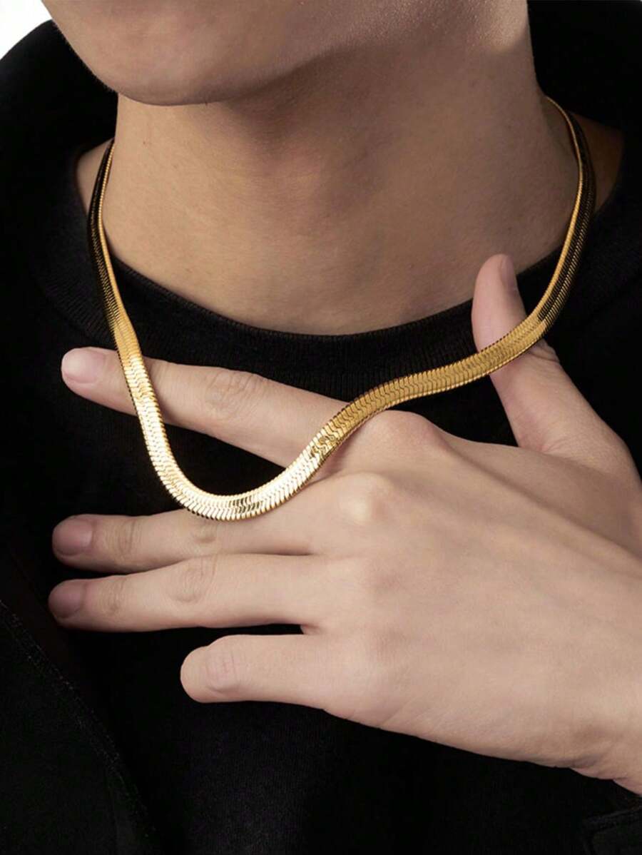 1條男士時尚鈦鋼寬刀鏈項鍊,5mm厚,不褪色,適合日常配戴,情侶珠寶配件 - 662男士寬蛇骨鏈 - 查看 1