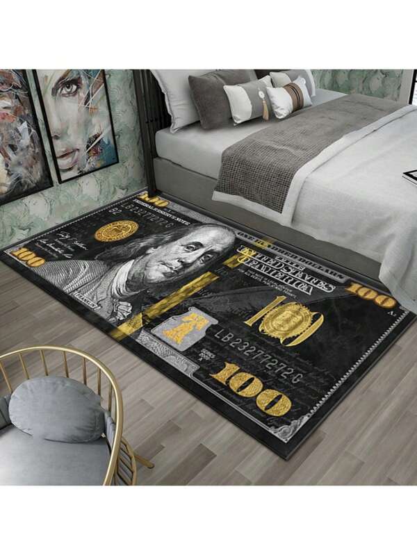 1pc $51, $100, £50, £100, £200, £500 Money Themed Area Rug/Mat, Available In Multiple Sizes, Colors: Blue, Pink, Black, Grey, Yellow, High-End Printed Decor, Machine Washable, Suitable For Bedroom, Living Room, Kitchen, Garden