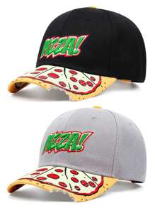 1個女性凹口棒球帽,披薩刺繡嘻哈運動帽 - 灰色 - 查看 2